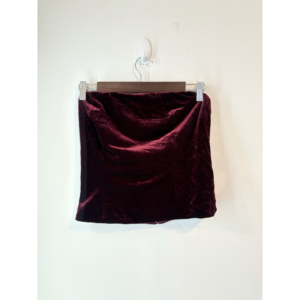 REVELRY‎ Top Women M Red Velvet Tube Crop Strapless Bustier Retro Y2K Grunge